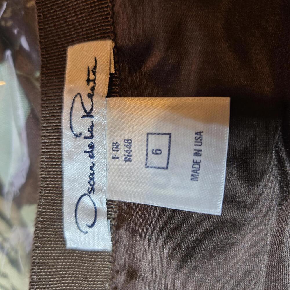Oscar de la Renta F08 Silk Wool Floral Drop Waist Pleated Skirt Size 6 Brown - Picture 7 of 9
